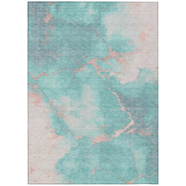 HomeRoots 10' Teal Blue Peach Ivory Abstract Area Rug - Washable, Durable, Perfect for Indoor & Outdoor Spaces 621097
