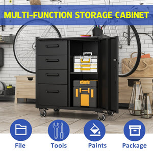 English Elm Sturdy Rolling Steel Tool Cabinet with Locking Drawers for Garage Workshop Use T2398P223007