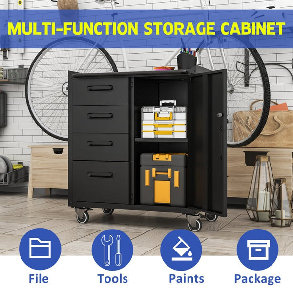 English Elm Sturdy Rolling Steel Tool Cabinet with Locking Drawers for Garage Workshop Use T2398P223007