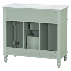 English Elm 36 Inch Bathroom Vanity with Ceramic Sink, Durable MDF & Solid Wood Frame, Soft-Close Doors, Luxe Handles, Ample Organized Storage, Modern Freestanding Design Green N725P314034F