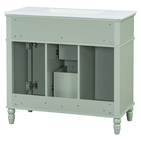 English Elm 36 Inch Bathroom Vanity with Ceramic Sink, Durable MDF & Solid Wood Frame, Soft-Close Doors, Luxe Handles, Ample Organized Storage, Modern Freestanding Design Green N725P314034F