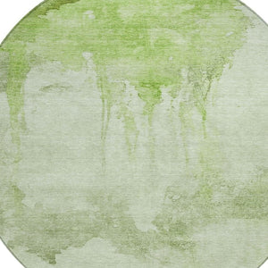 HomeRoots 8' Artichoke Green and Ivory Round Abstract Rug – Washable, Durable, Ideal for Indoor & Outdoor Spaces 621106