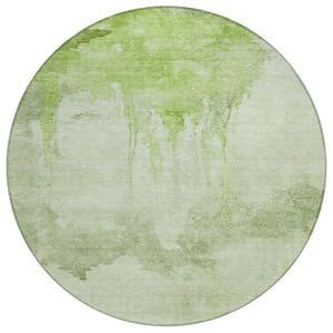 HomeRoots 8' Artichoke Green and Ivory Round Abstract Rug – Washable, Durable, Ideal for Indoor & Outdoor Spaces 621106