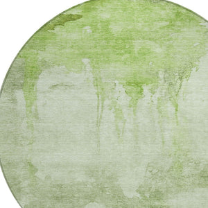 HomeRoots 8' Artichoke Green and Ivory Round Abstract Rug – Washable, Durable, Ideal for Indoor & Outdoor Spaces 621106