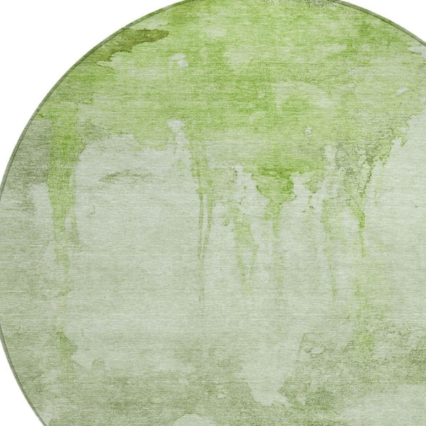 HomeRoots 8' Artichoke Green and Ivory Round Abstract Rug – Washable, Durable, Ideal for Indoor & Outdoor Spaces 621106