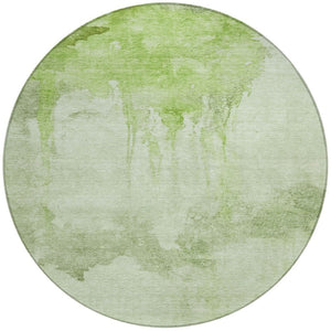 HomeRoots 8' Artichoke Green and Ivory Round Abstract Rug – Washable, Durable, Ideal for Indoor & Outdoor Spaces 621106