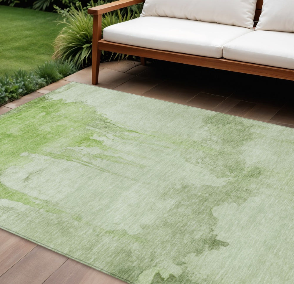 HomeRoots 8' X 10' Artichoke Green & Ivory Abstract Area Rug – Durable, Washable, Stylish for Indoor & Outdoor Use 621107