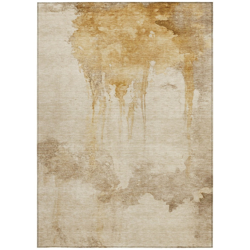 HomeRoots 5' X 8' Gold and Beige Abstract Area Rug – Stylish, Washable, Durable for Indoor/Outdoor Spaces! 621111