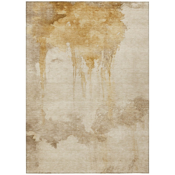 HomeRoots 5' X 8' Gold and Beige Abstract Area Rug – Stylish, Washable, Durable for Indoor/Outdoor Spaces! 621111