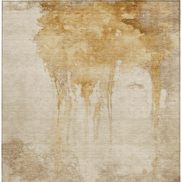 HomeRoots 5' X 8' Gold and Beige Abstract Area Rug – Stylish, Washable, Durable for Indoor/Outdoor Spaces! 621111