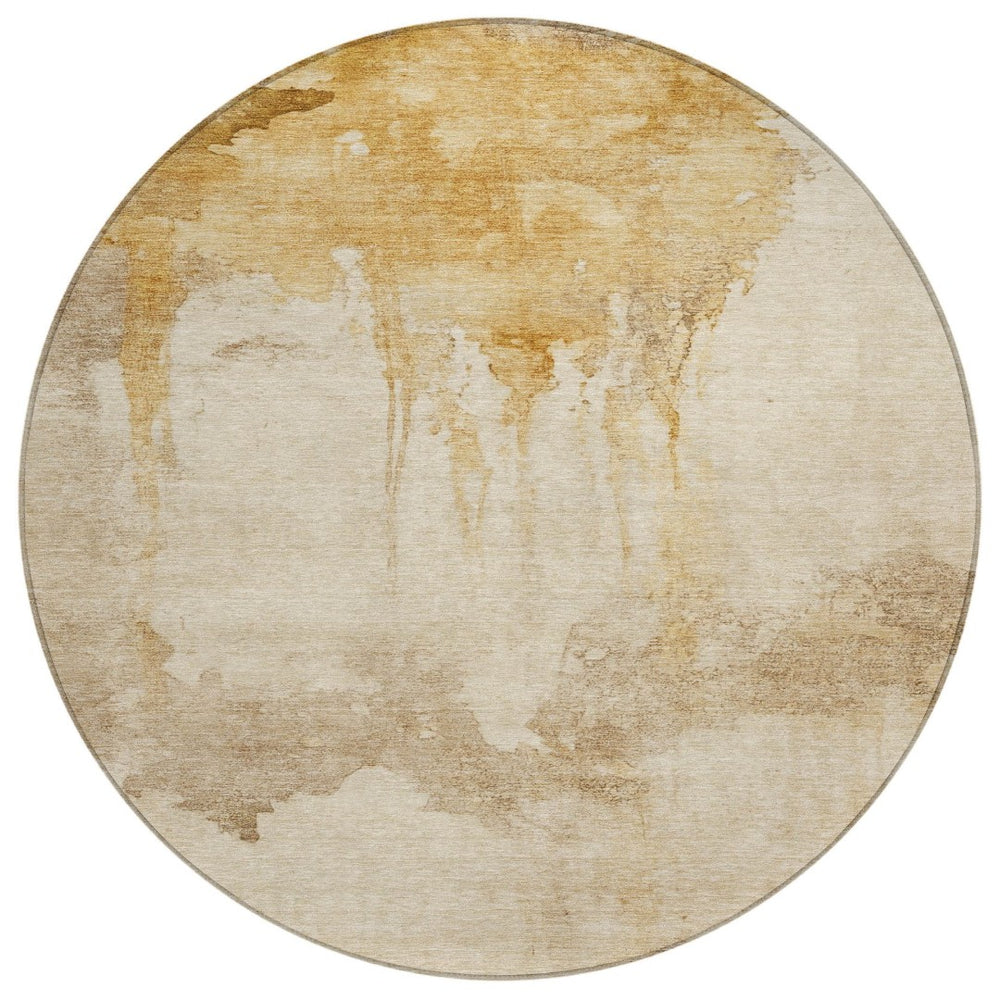 HomeRoots 8' Gold and Beige Round Abstract Area Rug – Stylish, Durable, Washable Indoor/Outdoor Accent for Homes 621112