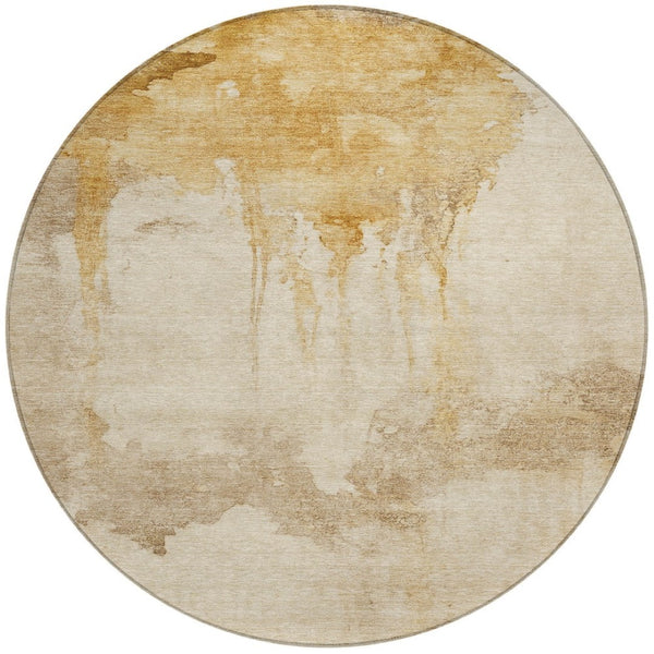 HomeRoots 8' Gold and Beige Round Abstract Area Rug – Stylish, Durable, Washable Indoor/Outdoor Accent for Homes 621112