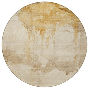 HomeRoots 8' Gold and Beige Round Abstract Area Rug – Stylish, Durable, Washable Indoor/Outdoor Accent for Homes 621112