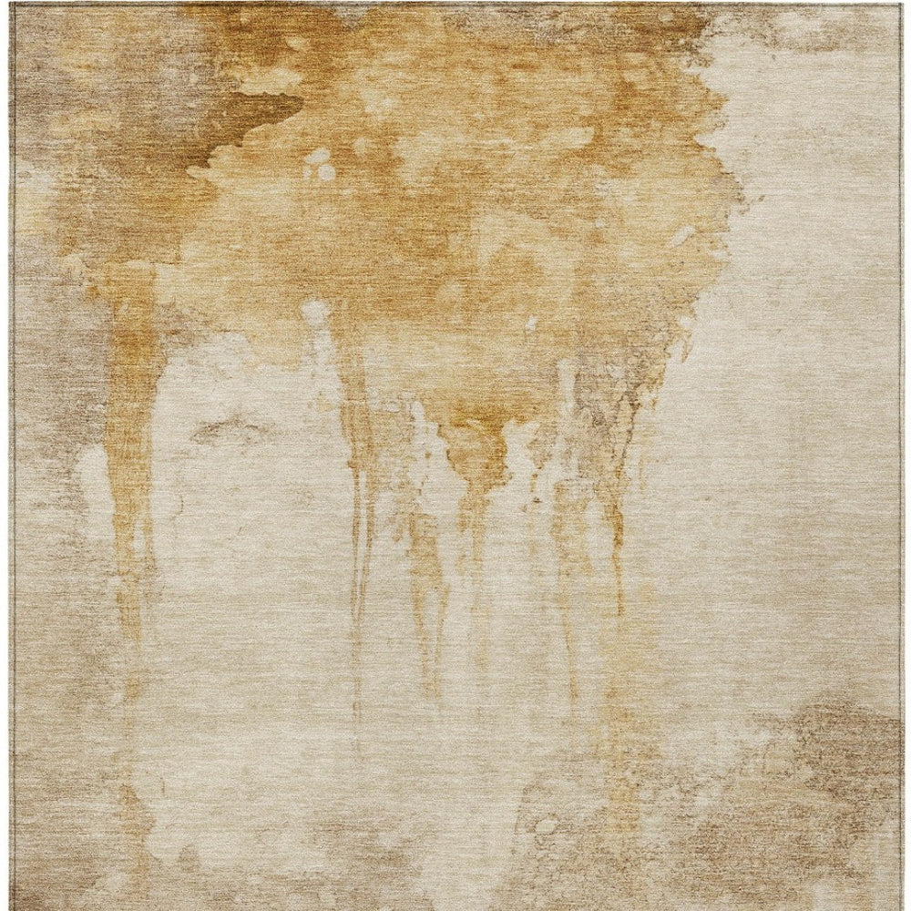 HomeRoots 8' X 10' Gold and Beige Abstract Washable Area Rug - Stylish, Durable, Indoor/Outdoor Perfect Fit! 621113