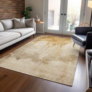 HomeRoots 9' Contemporary Gold and Beige Abstract Washable Area Rug for Indoor and Outdoor Spaces - Durable, Stylish 621114