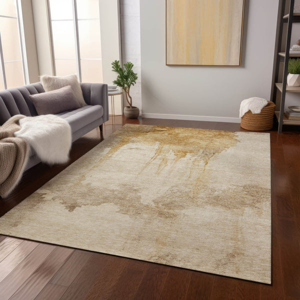 HomeRoots 9' Contemporary Gold and Beige Abstract Washable Area Rug for Indoor and Outdoor Spaces - Durable, Stylish 621114