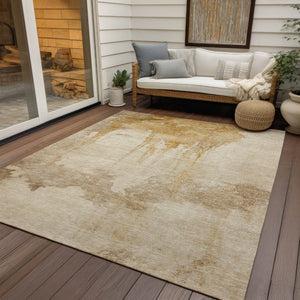 HomeRoots 10' Gold and Beige Abstract Washable Area Rug for Indoor/Outdoor Use - Durable, Stylish & Easy Care 621115