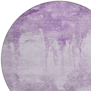 HomeRoots 8' Round Abstract Area Rug in Lavender and Lilac – Stylish, Washable, Indoor/Outdoor, Stain-Resistant! 621118