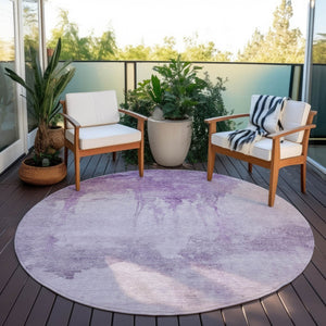 HomeRoots 8' Round Abstract Area Rug in Lavender and Lilac – Stylish, Washable, Indoor/Outdoor, Stain-Resistant! 621118