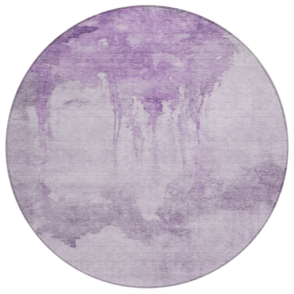 HomeRoots 8' Round Abstract Area Rug in Lavender and Lilac – Stylish, Washable, Indoor/Outdoor, Stain-Resistant! 621118