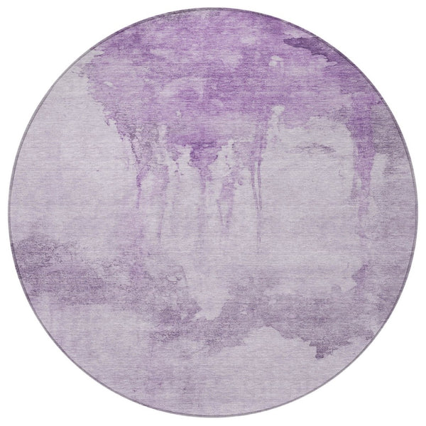HomeRoots 8' Round Abstract Area Rug in Lavender and Lilac – Stylish, Washable, Indoor/Outdoor, Stain-Resistant! 621118