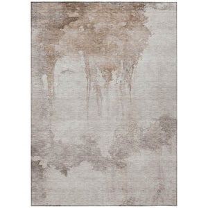 HomeRoots 5' Taupe and Ivory Abstract Area Rug - Washable, Durable Design for Indoor and Outdoor Spaces 621129