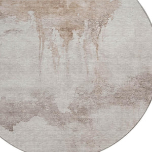 HomeRoots 8' Taupe and Ivory Round Abstract Washable Area Rug - Durable, Stylish, Indoor/Outdoor Versatility 621130