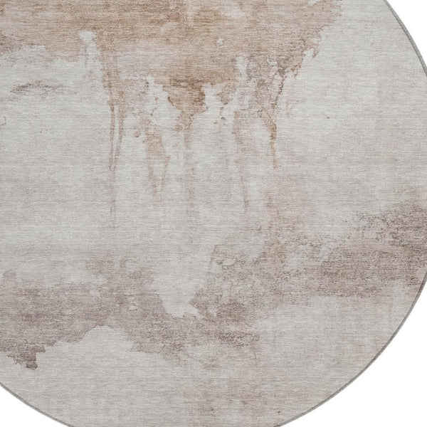 HomeRoots 8' Taupe and Ivory Round Abstract Washable Area Rug - Durable, Stylish, Indoor/Outdoor Versatility 621130