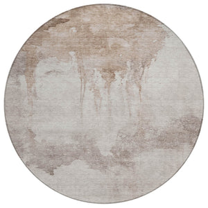 HomeRoots 8' Taupe and Ivory Round Abstract Washable Area Rug - Durable, Stylish, Indoor/Outdoor Versatility 621130