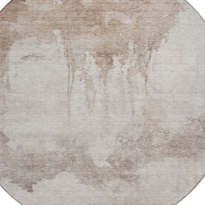 HomeRoots 8' Taupe and Ivory Round Abstract Washable Area Rug - Durable, Stylish, Indoor/Outdoor Versatility 621130