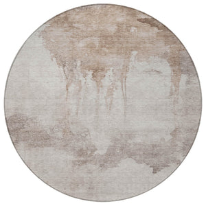 HomeRoots 8' Taupe and Ivory Round Abstract Washable Area Rug - Durable, Stylish, Indoor/Outdoor Versatility 621130