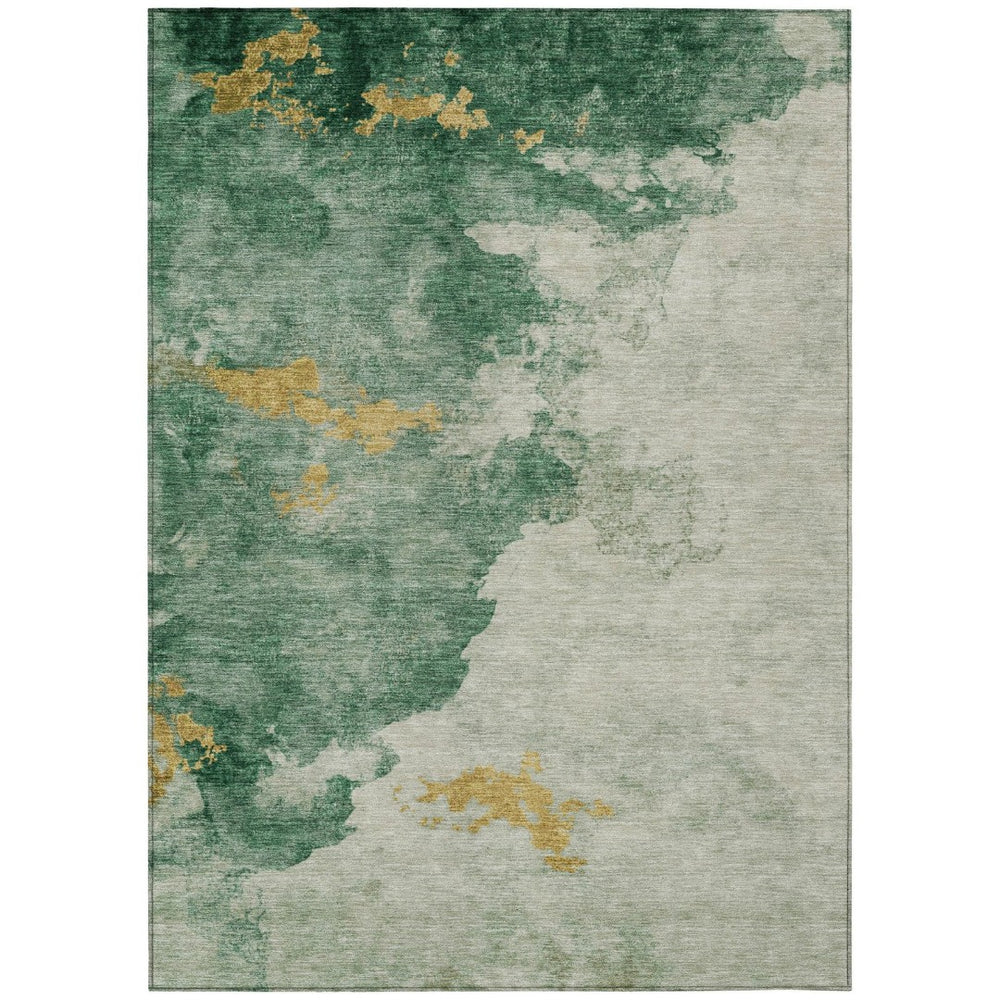 HomeRoots 5' Emerald Sage and Ivory Abstract Indoor Outdoor Rug – Durable, Washable & Stylish for Any Space 621135