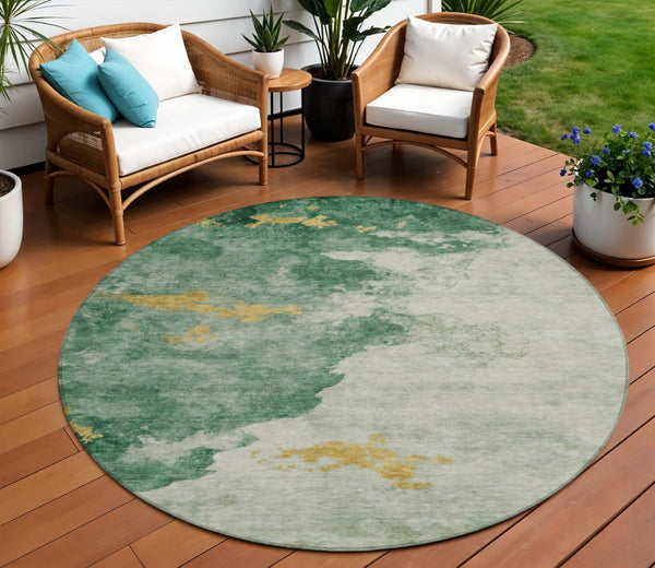 HomeRoots 8' Contemporary Emerald Sage Round Washable Area Rug - Stylish Indoor/Outdoor Abstract Design 621136