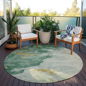 HomeRoots 8' Contemporary Emerald Sage Round Washable Area Rug - Stylish Indoor/Outdoor Abstract Design 621136