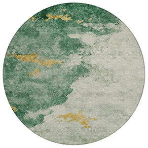 HomeRoots 8' Contemporary Emerald Sage Round Washable Area Rug - Stylish Indoor/Outdoor Abstract Design 621136