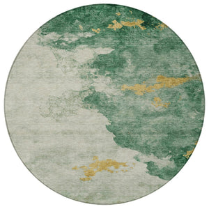 HomeRoots 8' Contemporary Emerald Sage Round Washable Area Rug - Stylish Indoor/Outdoor Abstract Design 621136