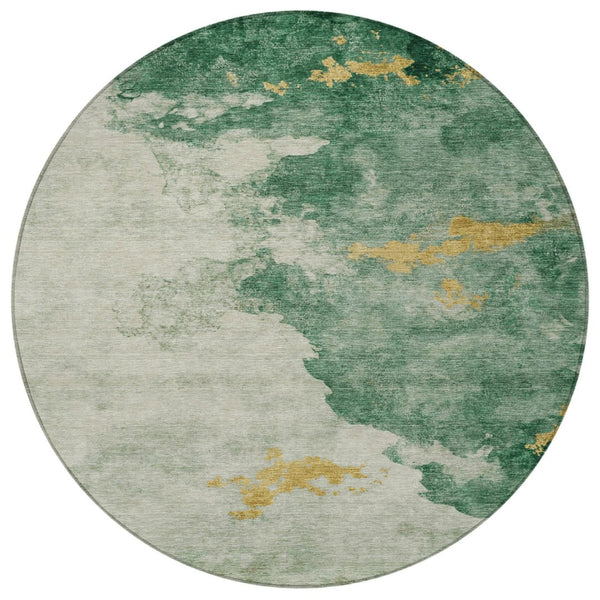 HomeRoots 8' Contemporary Emerald Sage Round Washable Area Rug - Stylish Indoor/Outdoor Abstract Design 621136