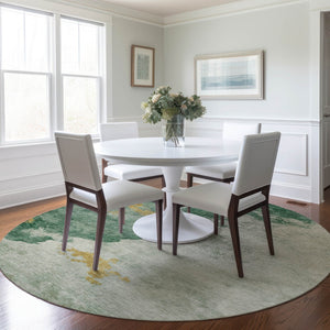 HomeRoots 8' Contemporary Emerald Sage Round Washable Area Rug - Stylish Indoor/Outdoor Abstract Design 621136