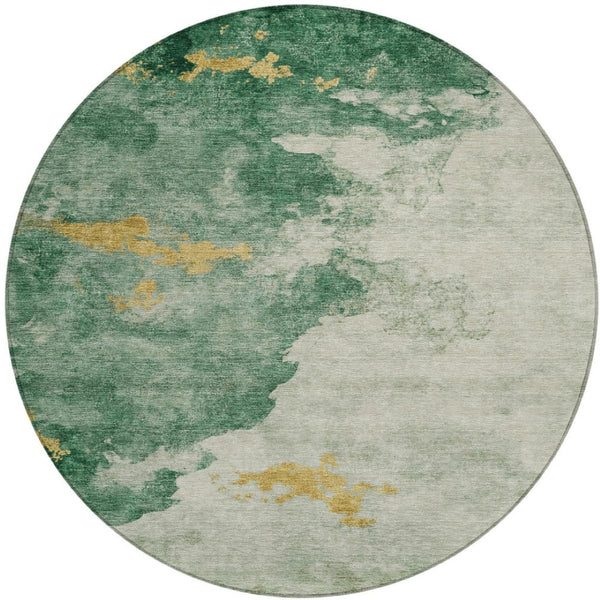 HomeRoots 8' Contemporary Emerald Sage Round Washable Area Rug - Stylish Indoor/Outdoor Abstract Design 621136