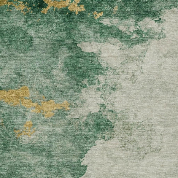 HomeRoots 8' X 10' Washable Emerald Sage & Ivory Abstract Area Rug – Stylish, Durable, Indoor/Outdoor Versatility! 621137