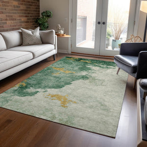 HomeRoots 8' X 10' Washable Emerald Sage & Ivory Abstract Area Rug – Stylish, Durable, Indoor/Outdoor Versatility! 621137