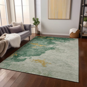 HomeRoots 8' X 10' Washable Emerald Sage & Ivory Abstract Area Rug – Stylish, Durable, Indoor/Outdoor Versatility! 621137