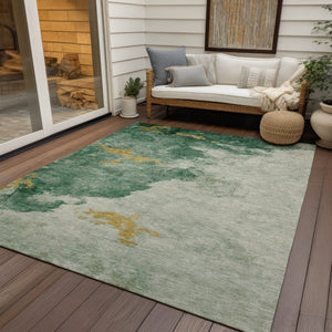 HomeRoots 9' X 12' Emerald Sage Abstract Washable Rug - Stylish, Durable, Indoor/Outdoor Comfort for All Spaces 621138