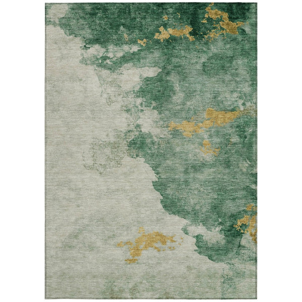 HomeRoots 9' X 12' Emerald Sage Abstract Washable Rug - Stylish, Durable, Indoor/Outdoor Comfort for All Spaces 621138