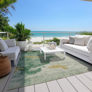 HomeRoots 9' X 12' Emerald Sage Abstract Washable Rug - Stylish, Durable, Indoor/Outdoor Comfort for All Spaces 621138