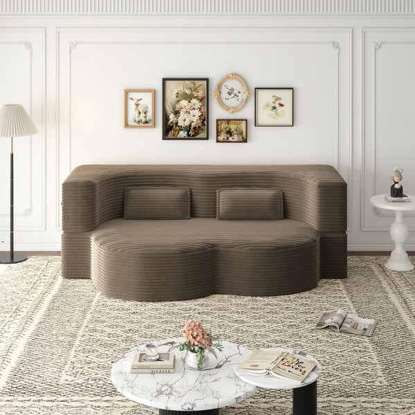 English Elm Modern Full Size Folding Sofa Bed with Plush Corduroy, 2 Pillows, 15" Foam Mattress, No Assembly Required Coffee W1885P347086