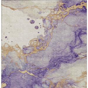 HomeRoots 5' Stylish Purple and Gold Abstract Washable Area Rug for Indoor/Outdoor Use - Durable and Chic! 621147