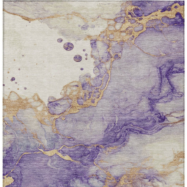 HomeRoots 5' Stylish Purple and Gold Abstract Washable Area Rug for Indoor/Outdoor Use - Durable and Chic! 621147