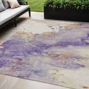 HomeRoots 5' Stylish Purple and Gold Abstract Washable Area Rug for Indoor/Outdoor Use - Durable and Chic! 621147