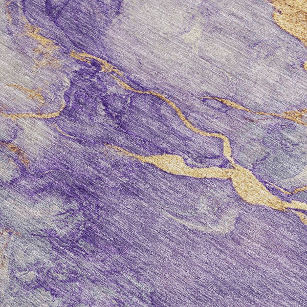HomeRoots 5' Stylish Purple and Gold Abstract Washable Area Rug for Indoor/Outdoor Use - Durable and Chic! 621147